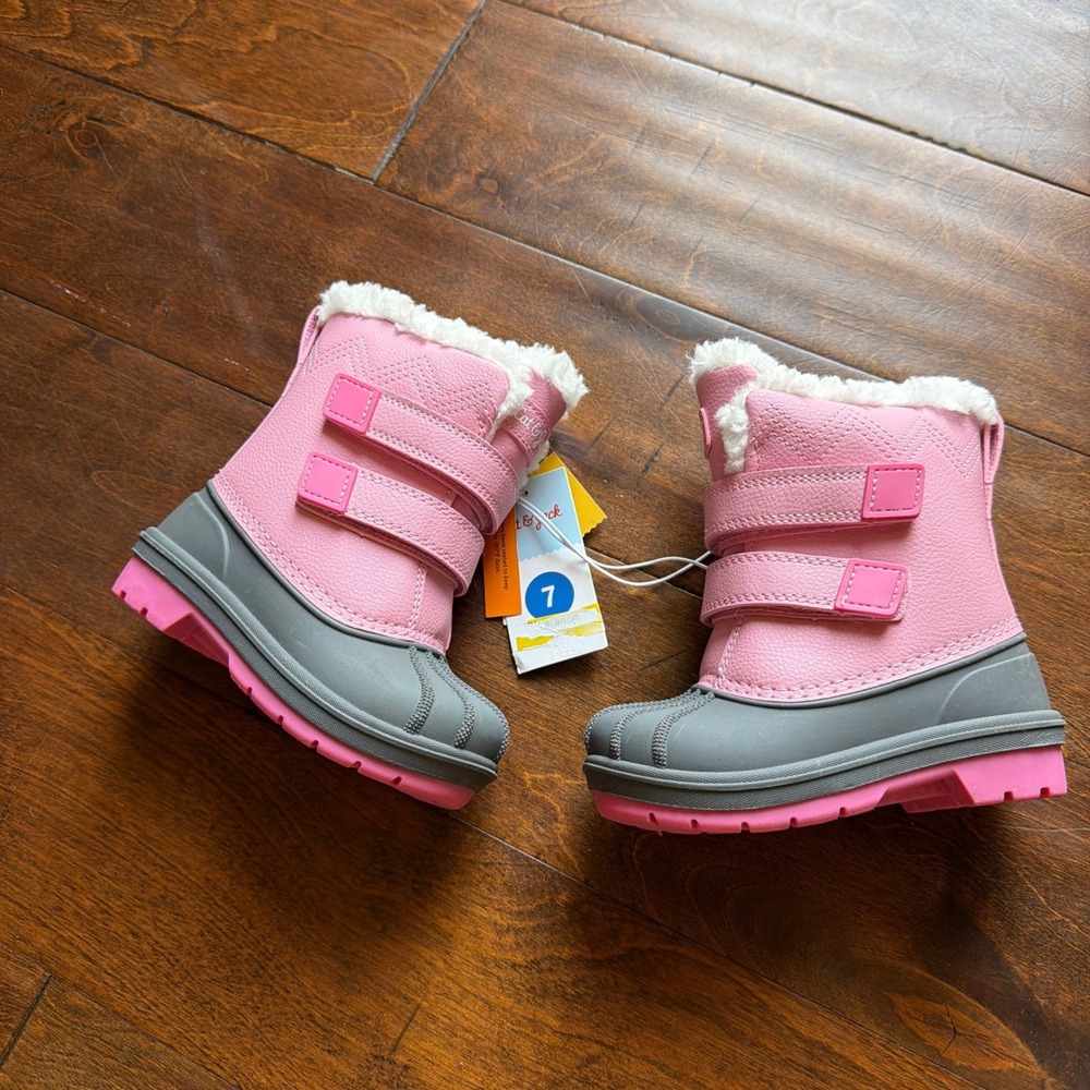 Cat & Jack Denver Pink Waterproof Snow Boots Faux Fur Trim Toddler Size 7 NEW